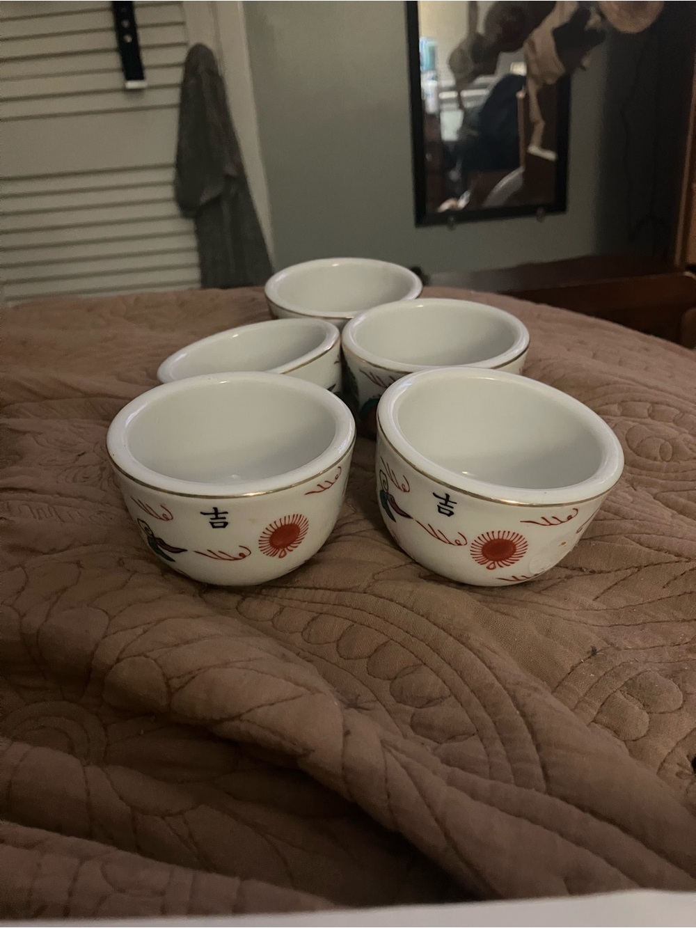 Vintage Japanese Hand Painted Dragon Sake Cups